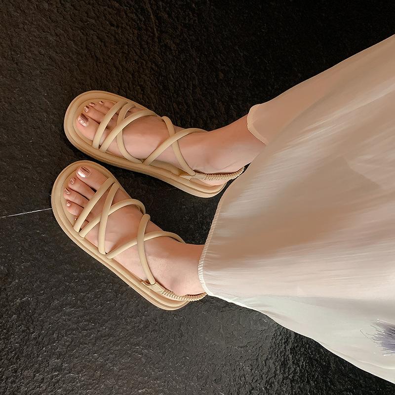Roman thin strap sandals women's new cross strap platform one-word strap sandals fashionable and comfortable casual beach shoes