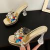 Eilyken Summer PVC Transparent Square Toe Woman Slippers Crystal Clear High Heels Slides Shoes Zapatos De Mujer