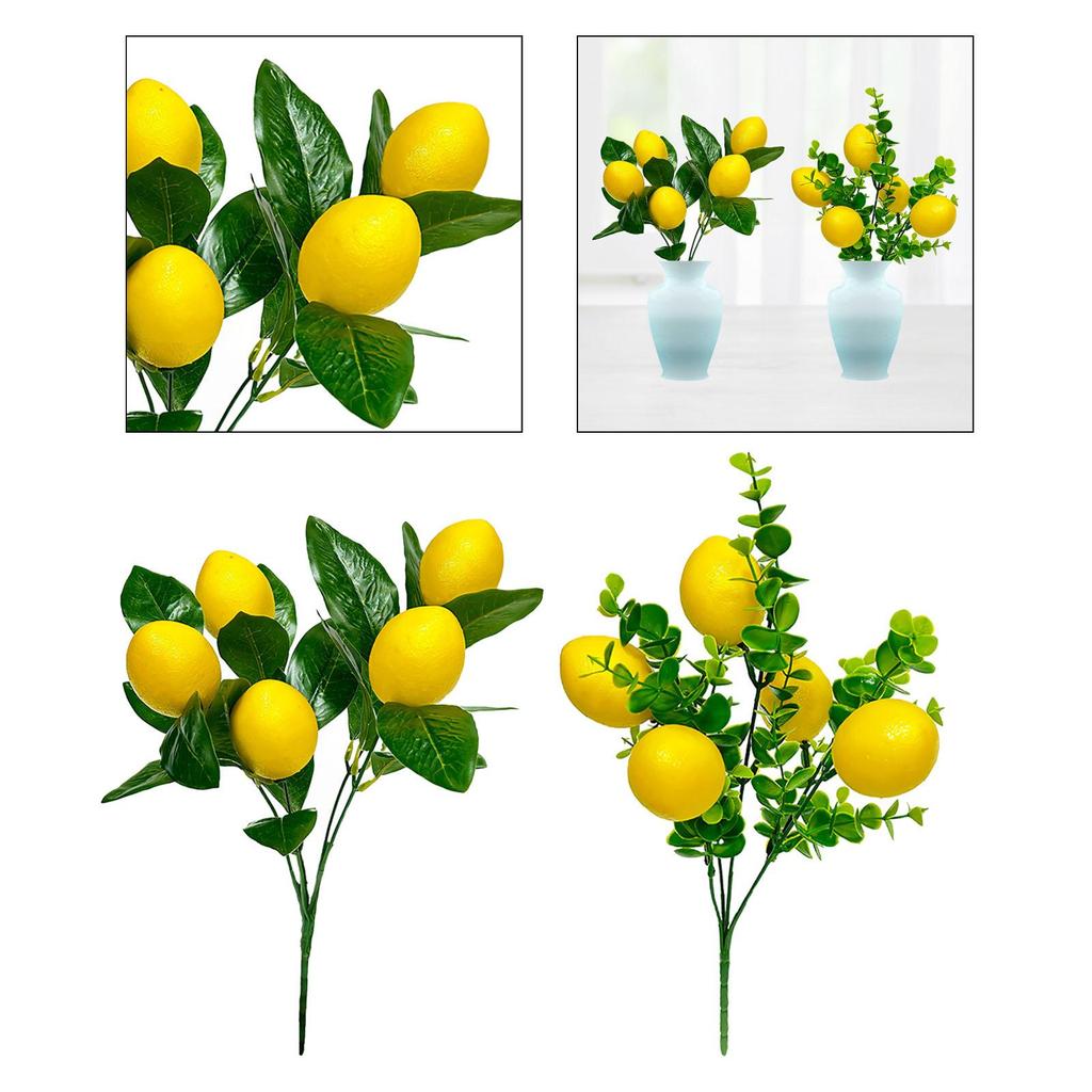 Lifelike Lemon Branch Farmhouse with Green Leaf Vivid Lemon Plant Bouquet for Indoor Outdoor Table Vase Party Garden Porch