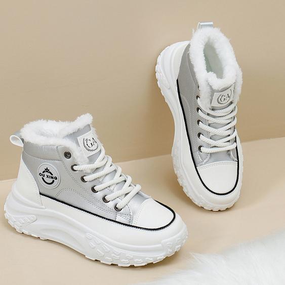 Hick Bottom Macaron Color Matching Shoes for Women Fleece Padded Snow Cold-proof Warm Non-slip Cotton Shoes