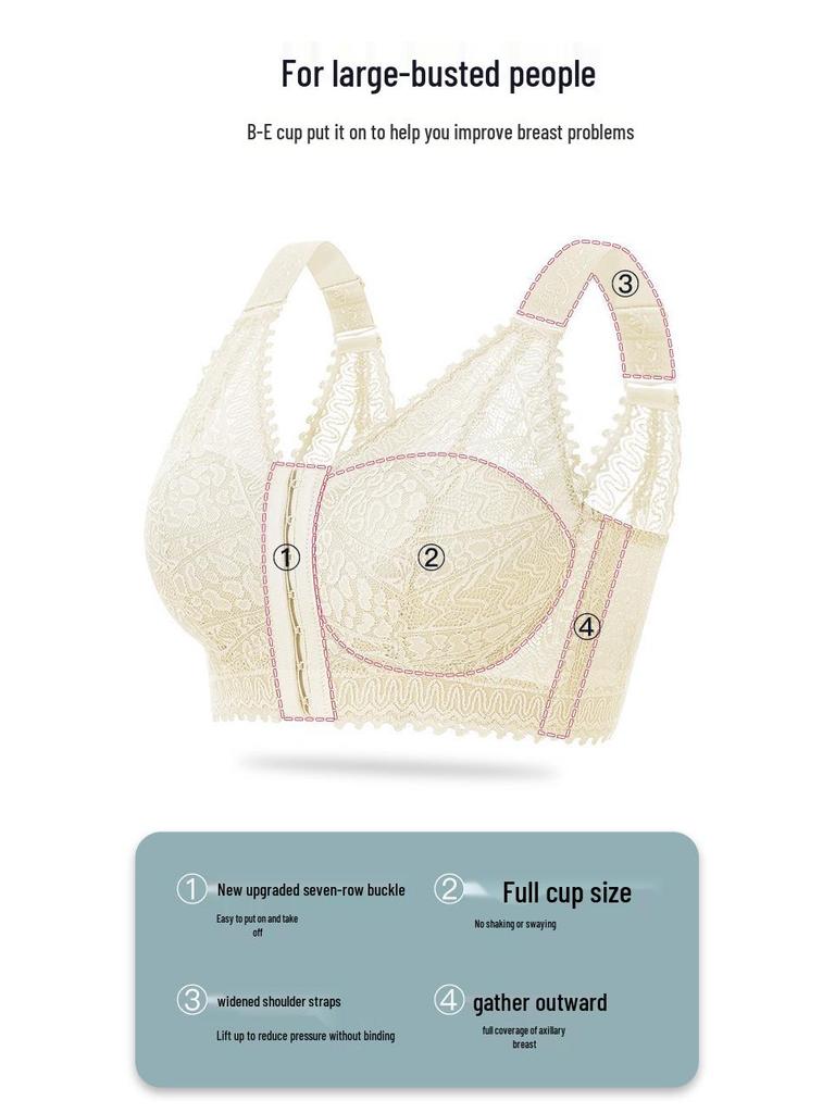 Plus Size Anti-Sag Adjustable Front Buckle Wirefree Bra for a Smaller Chest Look