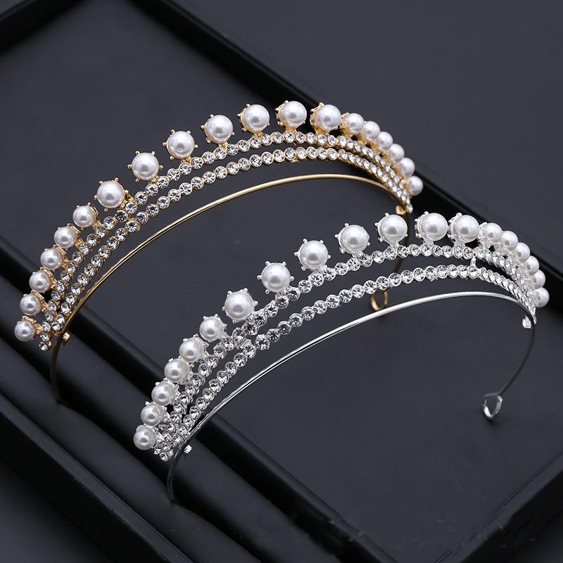 Fashion Rhinestone Pearls Crown Headband Gorgeous Tiaras And Crowns Wedding Head Ornaments Bridal Hair Jewelry Accessories