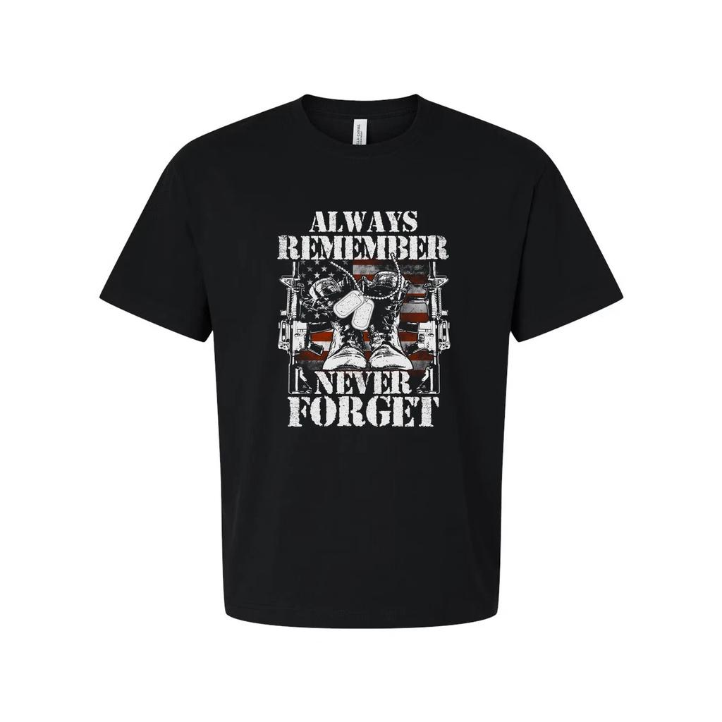 Always Remember Never Forget Veteran Graphic Tee Shirt With Military Boots And R