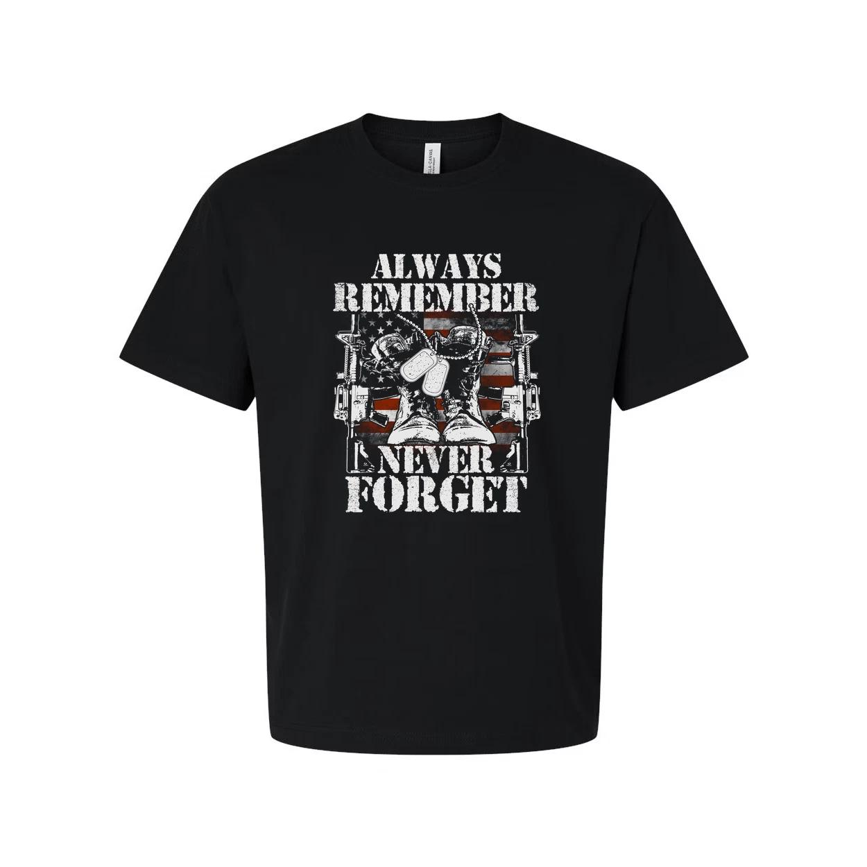 Always Remember Never Forget Veteran Graphic Tee Shirt With Military Boots And R L