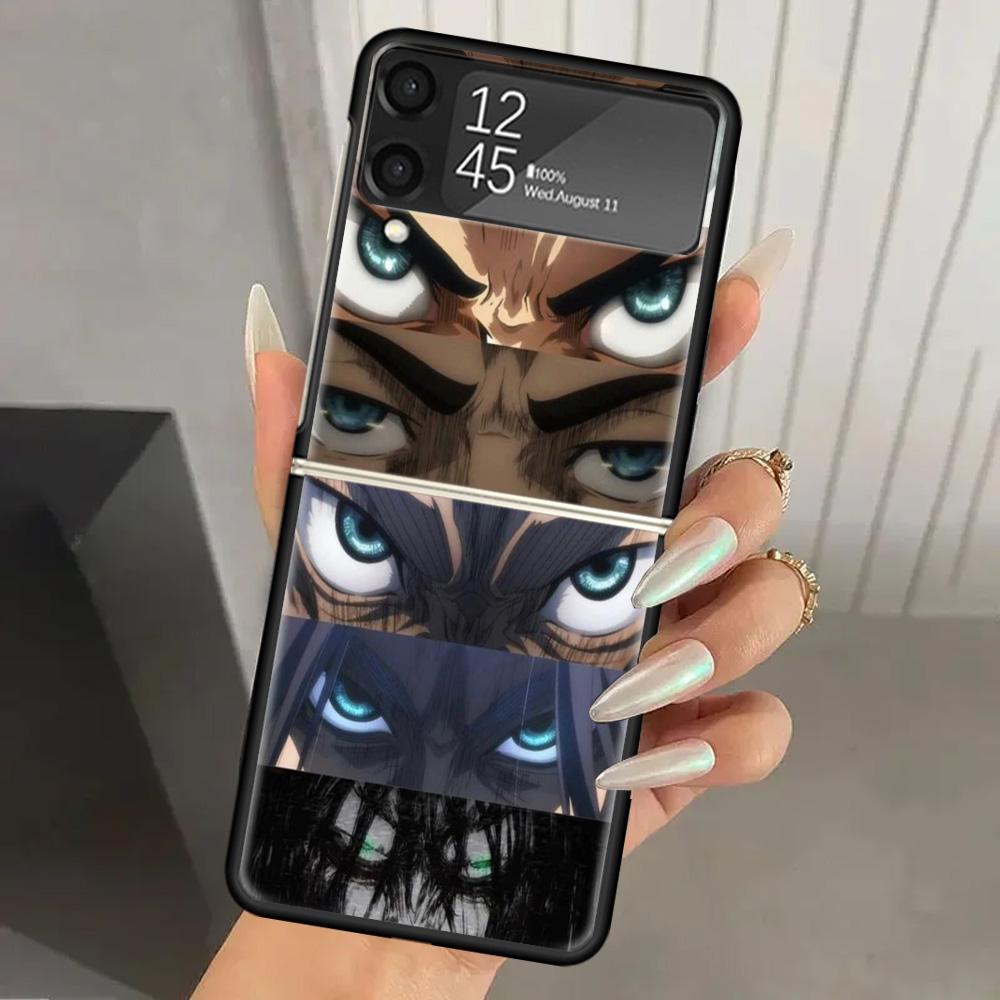 Attack Anime Hard PC Phone Case For Samsung Galaxy Z Flip 7 6 5 4 3 Black ZFlip7 ZFlip6 Flip5 Flip4 Flip3 5G Print Cover Galaxy