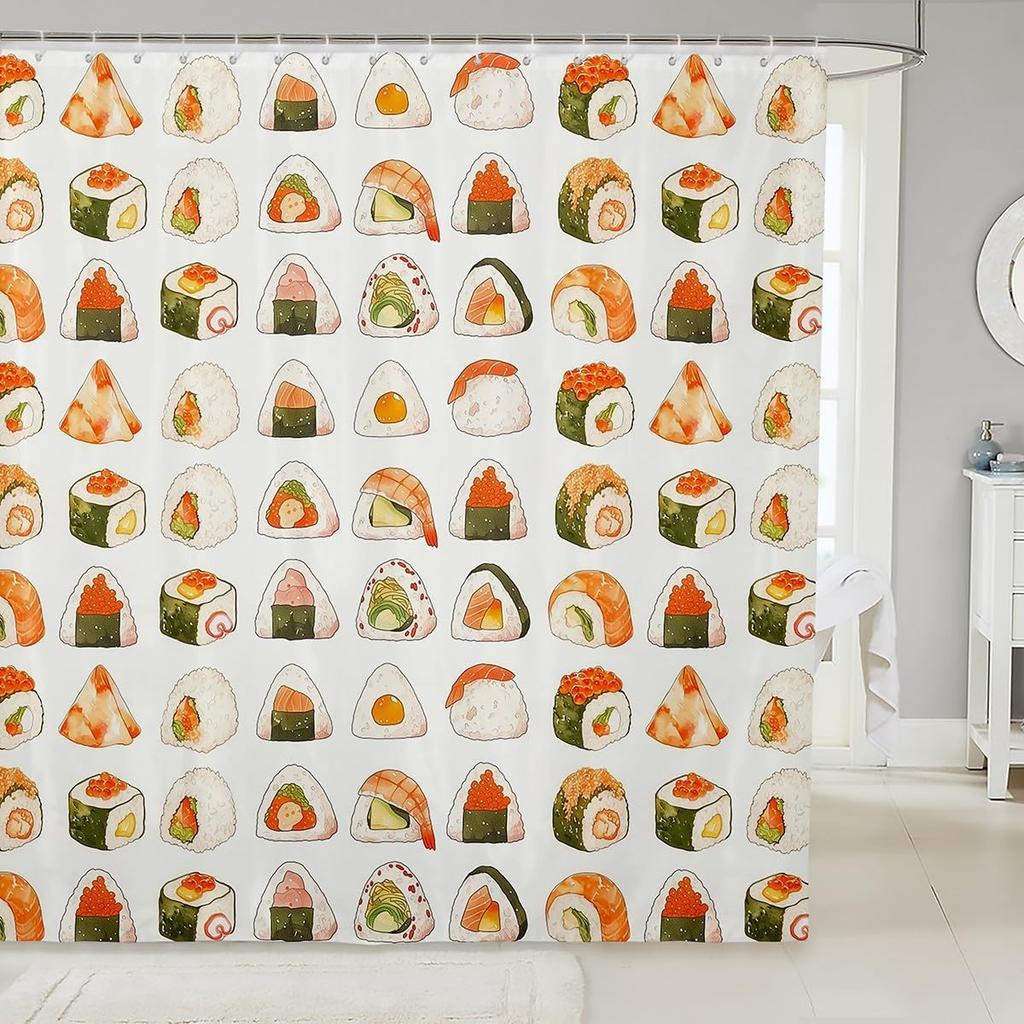 Ramen Noodle Shower Curtain Set Bathroom Decor for Kids Girls Boys,Japanese Style Bathroom Set Funny Food Fabric Shower Curtain