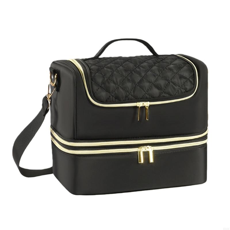 Detachable Polishes Storage Bag With Double Layer Compartments Large Capacity For 20 30 Bottles And Tools Black Gold HX6C