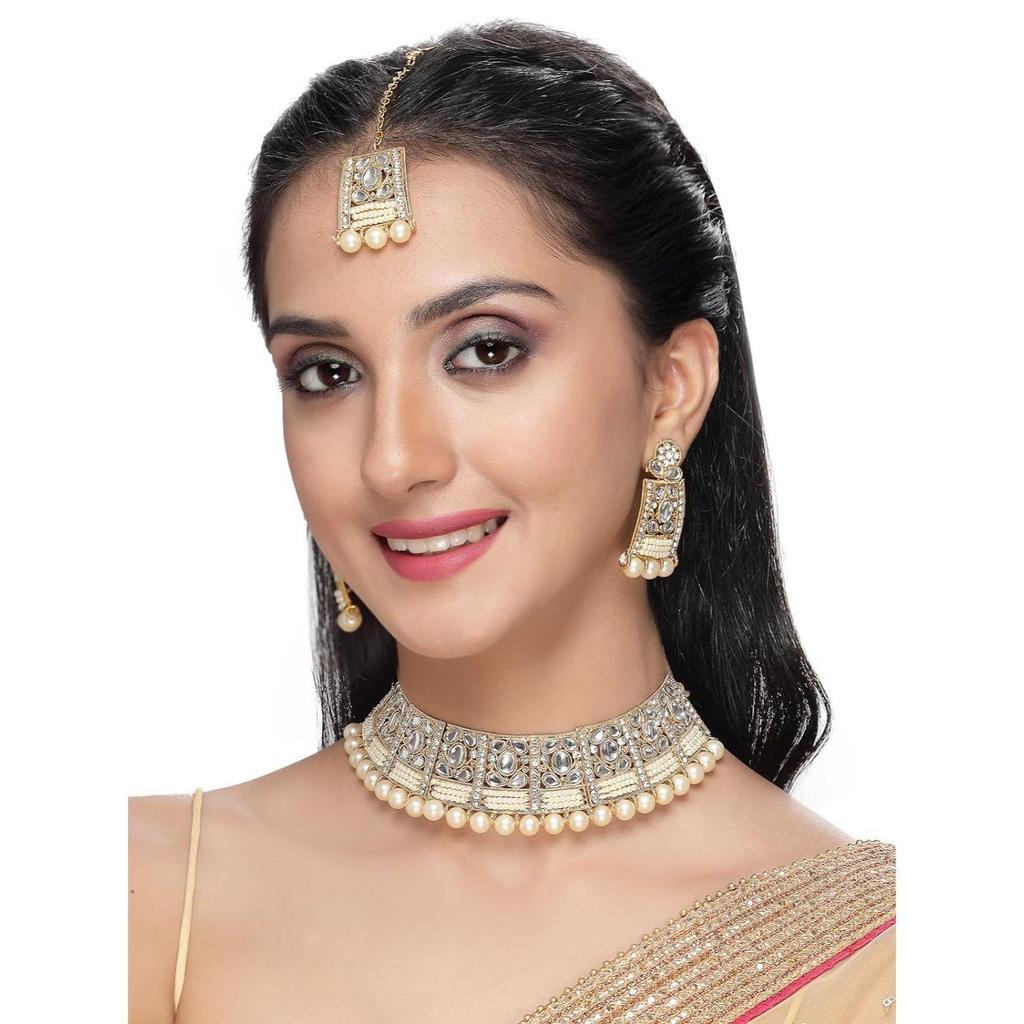 Sukkhi Adorable ensemble de collier ras du cou en pierre rose Rani clouté de perles pour femme