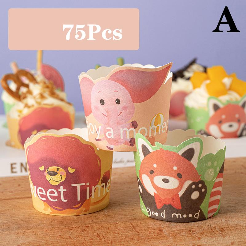 

50/60/75Pcs Cartoon Muffin Cupcake Paper Cup For Wedding Party Assiettes Cupcake Liner Baking Cup Tray Cake Pastry Wrapper Case A 75Pcs