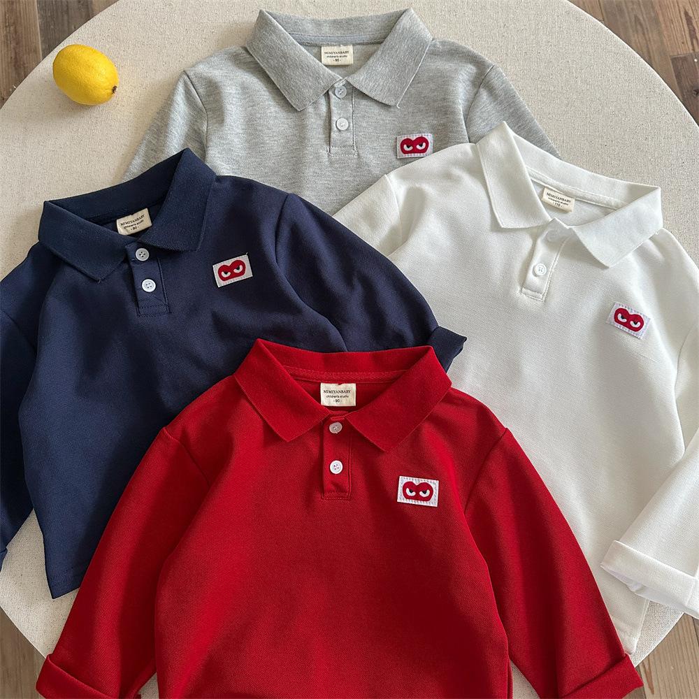 Kids Solid Long Sleeve Polo Shirt with Heart Print for Boys and Girls
