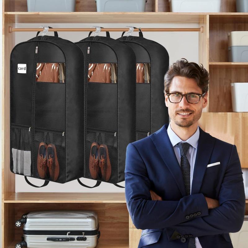 Travel Suit Bag with Zipper Closure, Gusseted Hanging Clothes Storage Organizer and Pocket for Shirts, Coats, Dresses