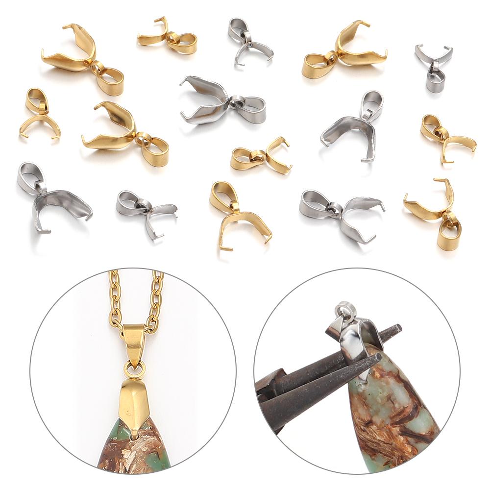 10-20pcs Stainless Steel Pendant Buckle Clasps Pinch Bail Clip Connectors For Jewelry Making DIY Necklace Pendants Accessories