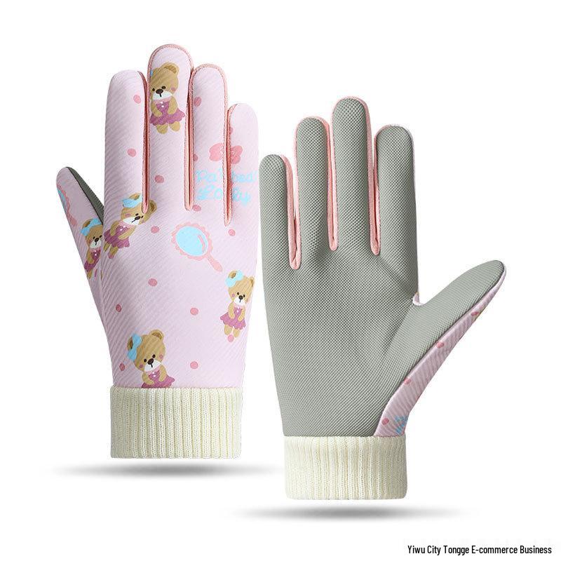 Kids' Winter Gloves: Fleece-Lined, Warm, Non-Slip, Waterproof for Skiing, Cycling, and Playing, with Cute Ribbed Cuffs and Five Finger Design.
