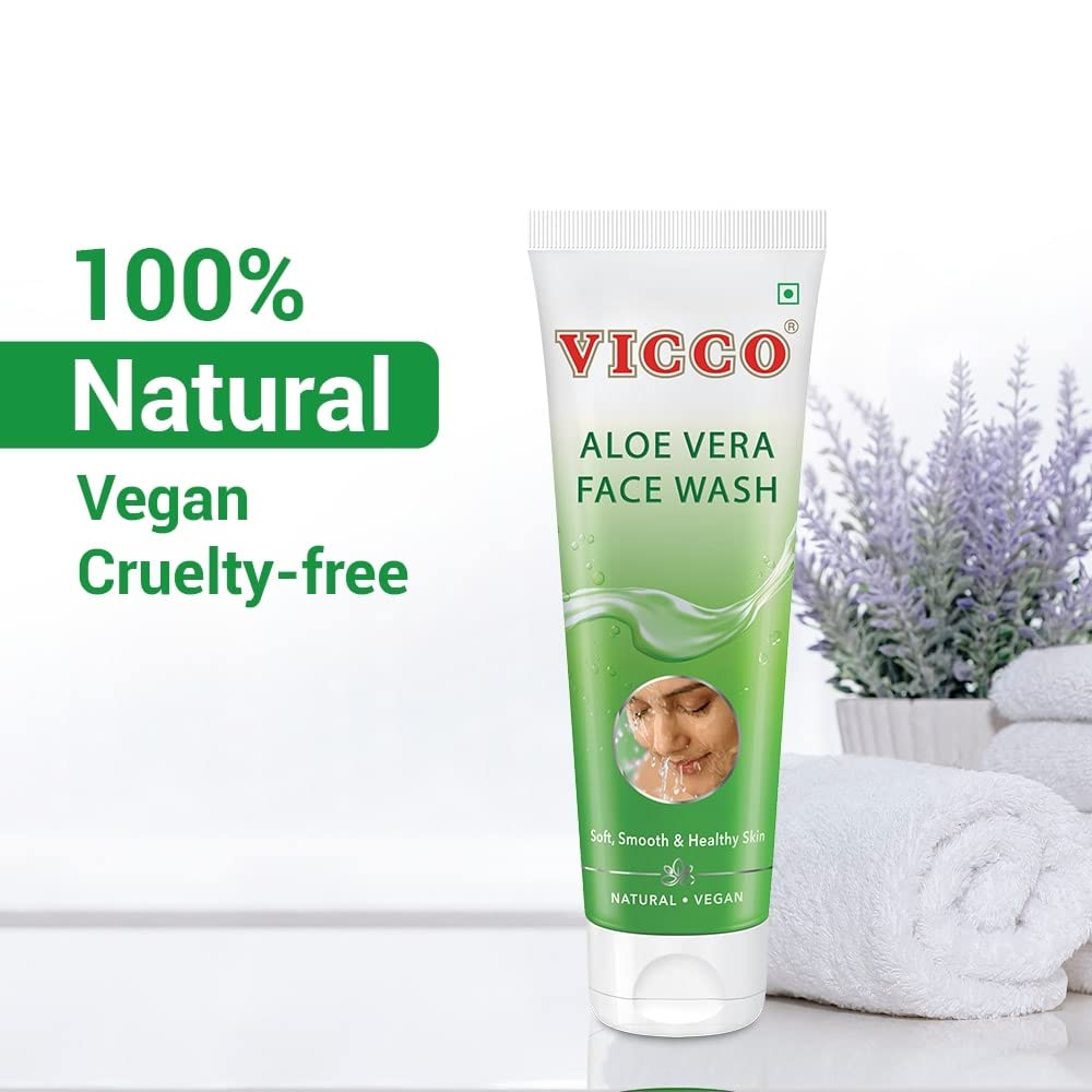 Vicco Aloe Vera Face Wash Pack of 3, 70 gm Each, Gentle Hydrating Cleanser for Soft, Smooth Healthy Skin