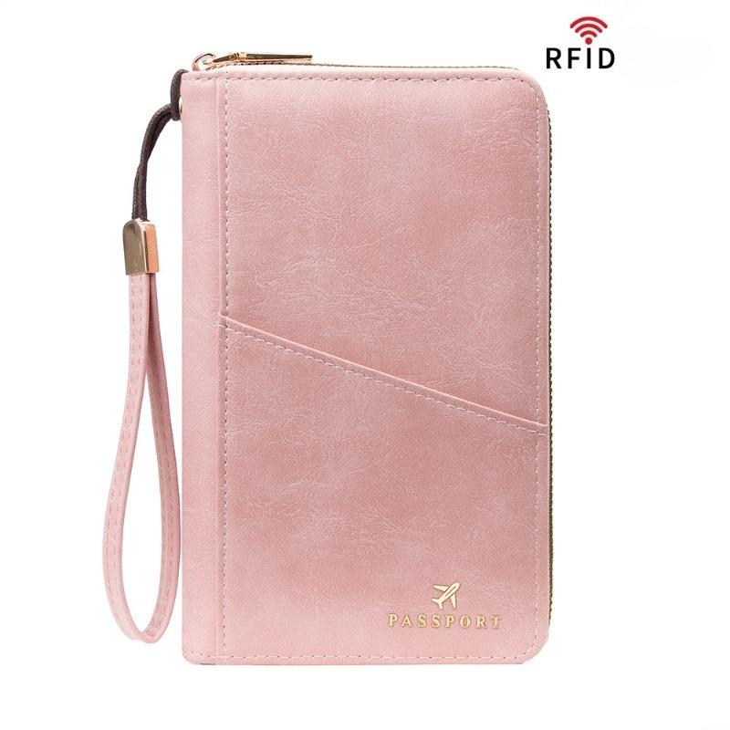RFID Passport Holder PU Leather Travel Wallet Card Holder Zipper Organizer Wristlet Travel Document Wallet
