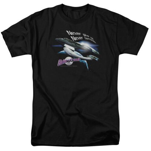 Galaxy Quest Never Surrender Adult 18/1 T-Shirt Black Unisex T-Shirt S