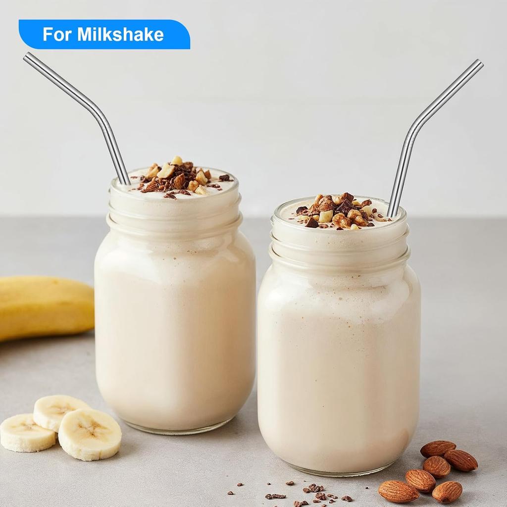 8 Pack 6 Inch Short Bent Metal Cocktails Straws, Stainless Steel Straws with 2 Cleaning Brush Portable Reble Drinking Straw for Coffee Mugs Small