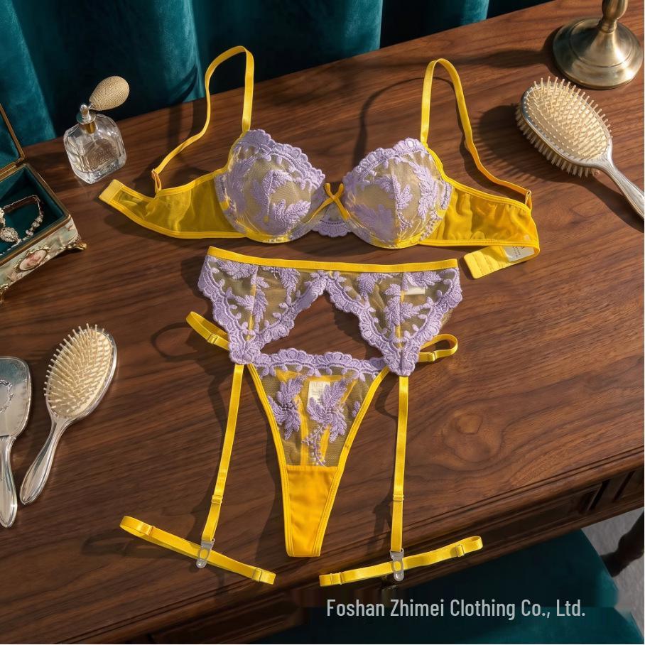 Y Cross-Border Transparent Mesh Lingerie Set: Sexy Three-Piece Women's See-Through Bra