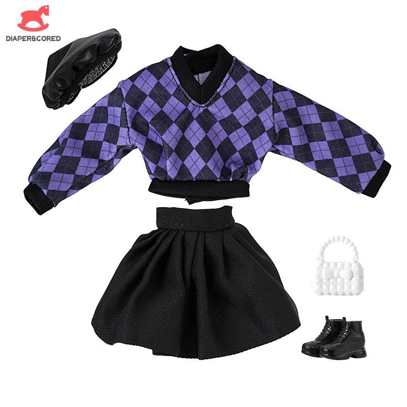 1 Set For 30Cm Doll Fashionable Plaid Clothes Outfit Dress Skirt Hat Bag Set Accessories Christmas Birthday Toy For Girls