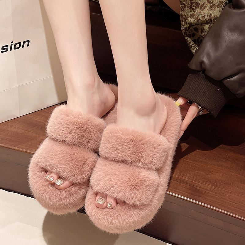 

2025 новые женские пушистые тапочки большого размера в корейском стиле, короткая верхняя одежда, толстая подошва для увеличения роста, универсальные хлопковые тапочки-однословки 42