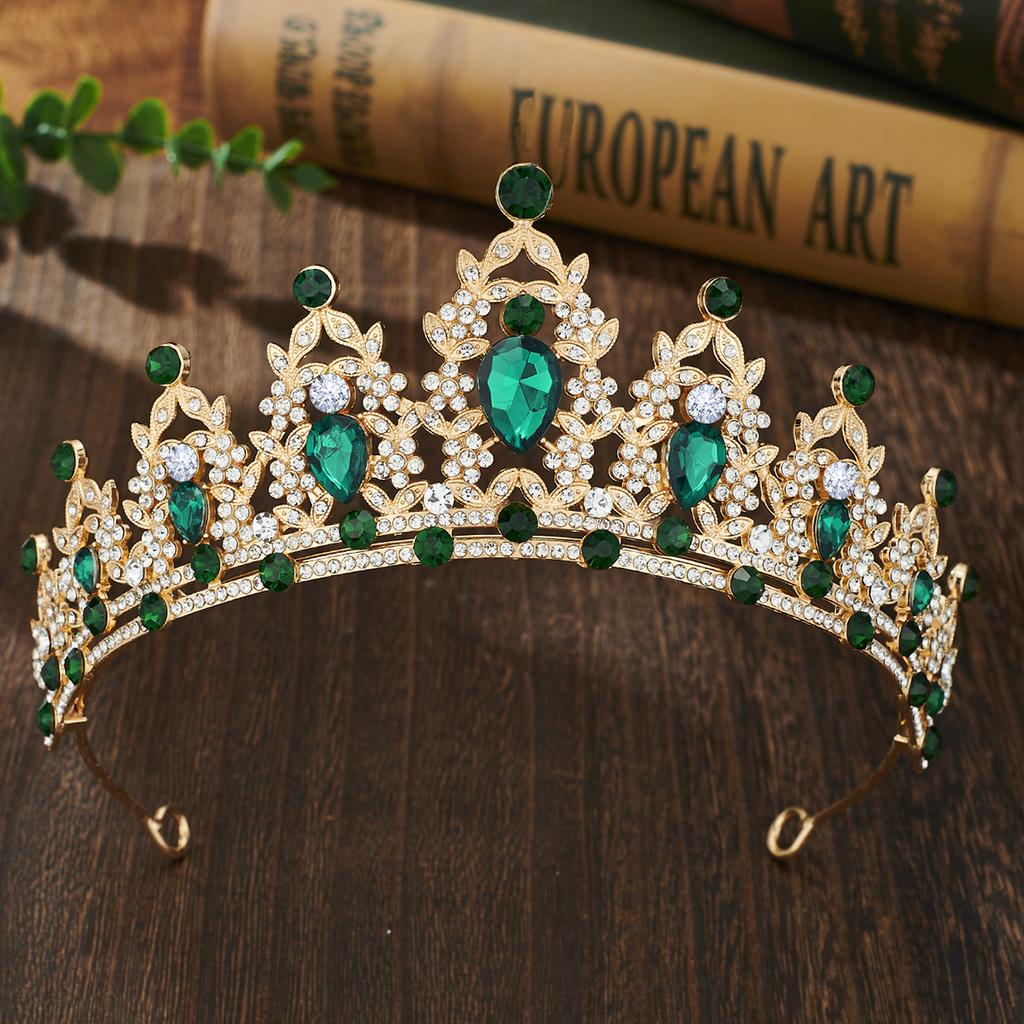 Couronne de mariée européenne et américaine, bandeau en strass coloré, couronne en alliage baroque, accessoires pour robe de mariée, accessoires pour cheveux