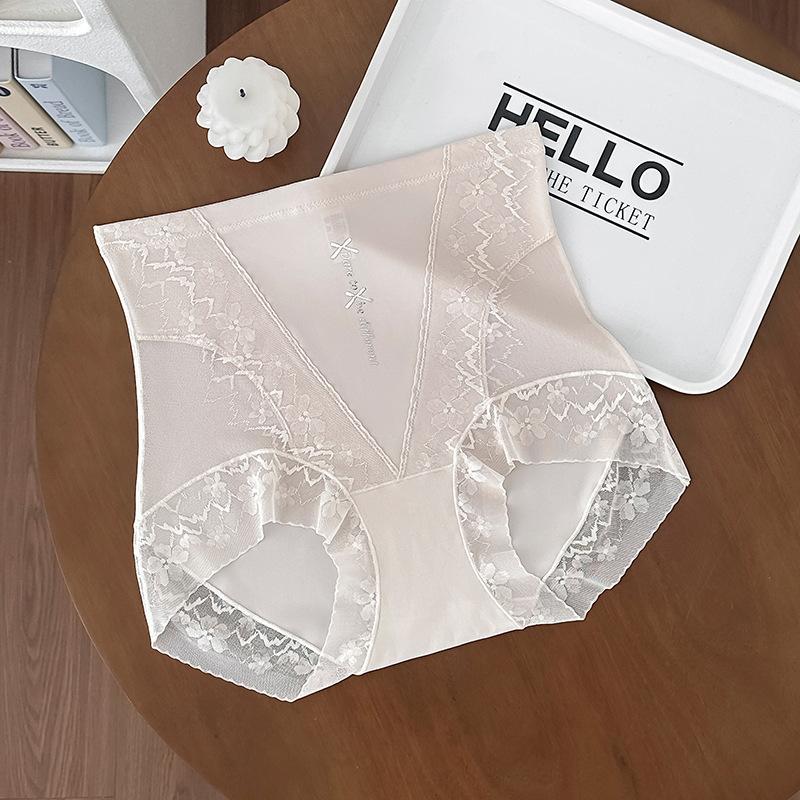 

Ladies Summer Pure Lace Splicing 10A Antibacterial Bottom Crotch High Waist Light Plastic Hip Briefs L