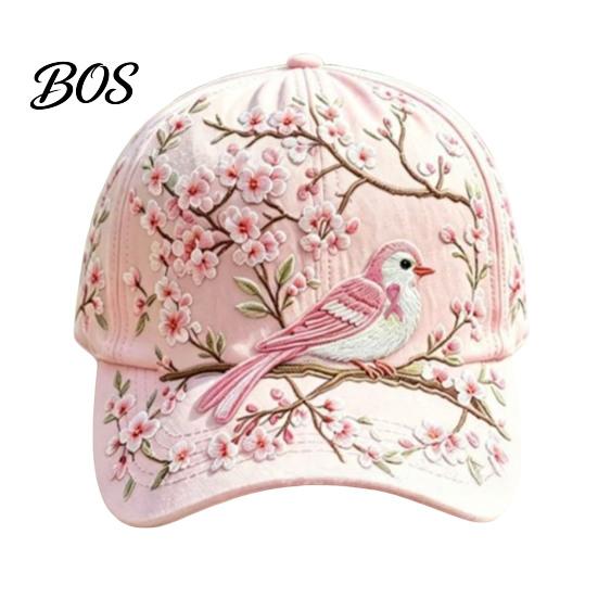Cappello Estivo Cappellino da Baseball per Donna, Cappello con Ricamo Fiore Uccello, Leggero Traspirante Vestibilità Regolabile Giardinaggio Sole Primavera Esterno