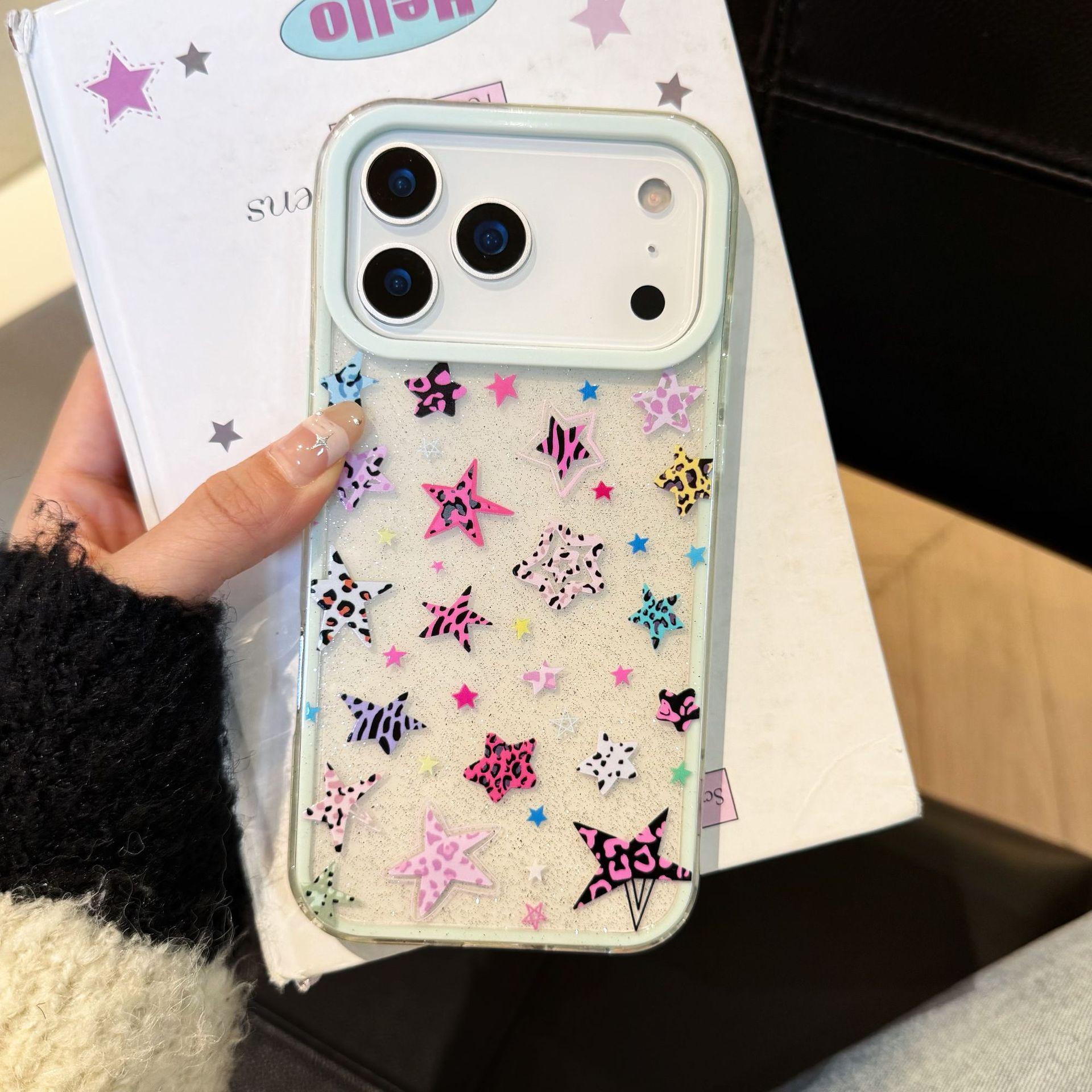 

Korean Style Leopard Print Star Phone Case for iPhone 13/14/15/17 Pro Max iPhone 17 Pro Max