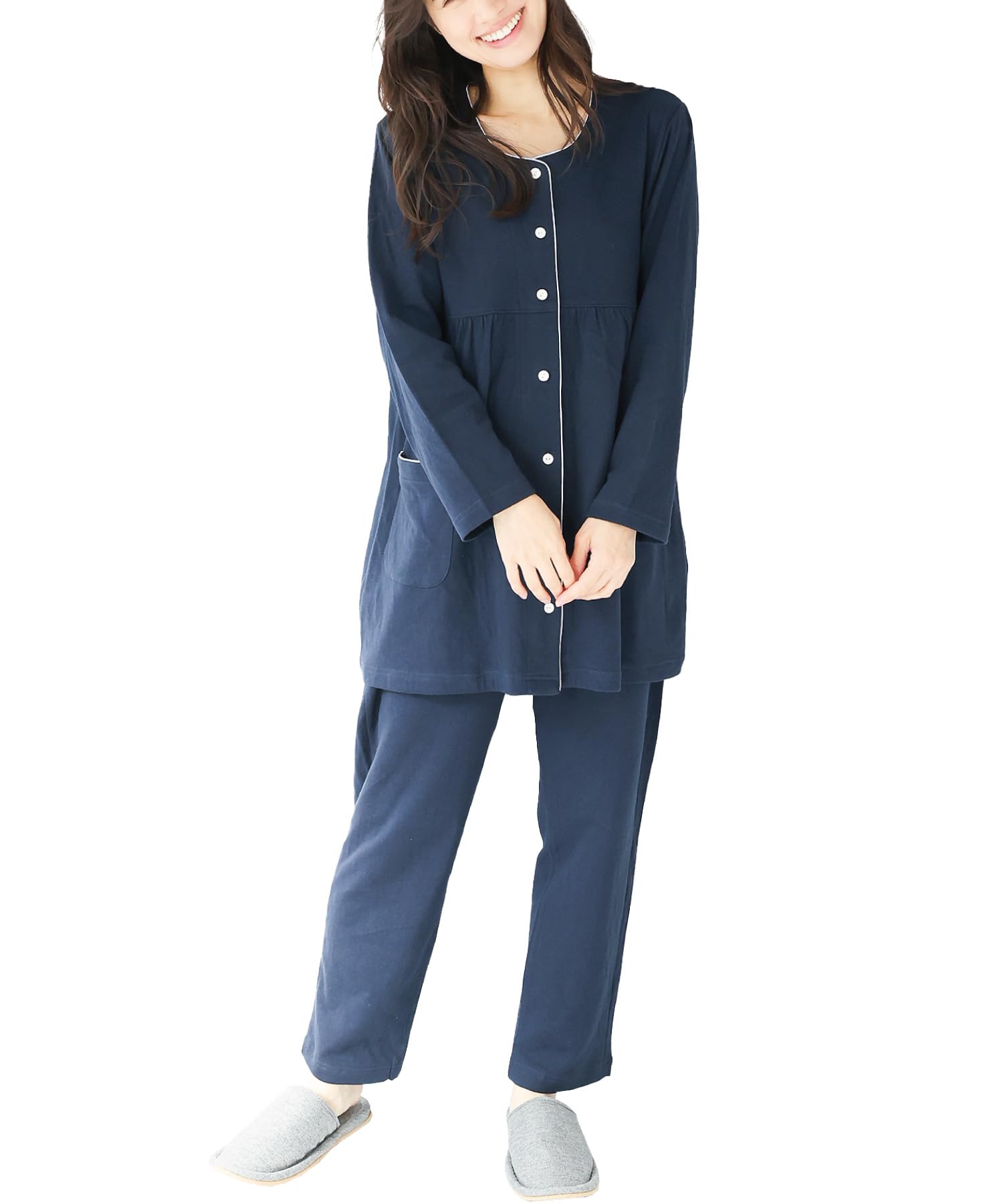 

ON NISHIKI Long Sleeve Top and Bottoms with Perfect for Spring and Autumn Loungewear Women s Pajamas, 100% Cotton, Skin-Friendly Knit, Open-Front Set,