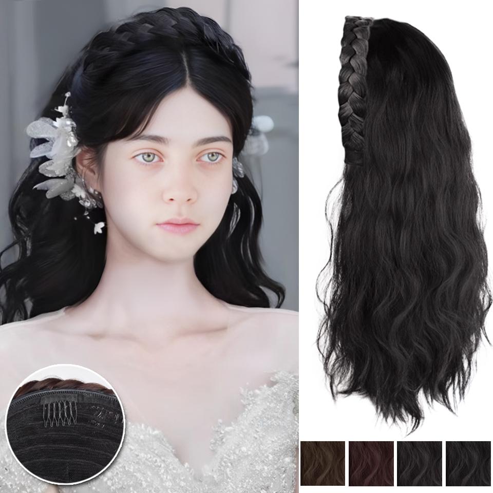 

WTB Synthetic Wig Female Hairband Wig Integrated Half-head To Increase Hair Fishbone Hairband Wavy Hair Half-head Party Wig 55CM