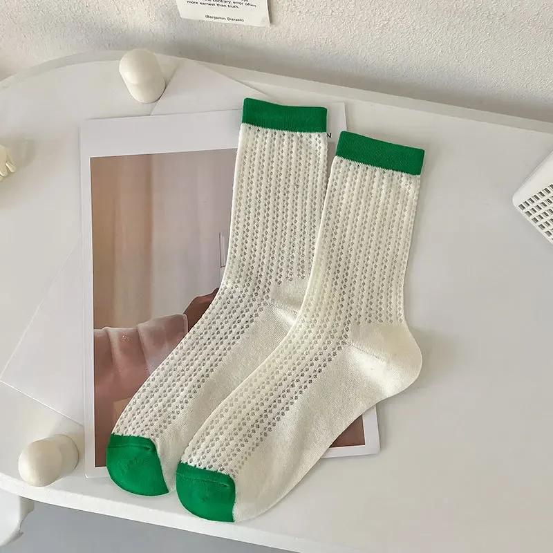 Summer Women Socks Hollow Out Mesh Thin Breathable Elastic Long Socks Korean Fashion Solid Color School Girls Crew Socks Women