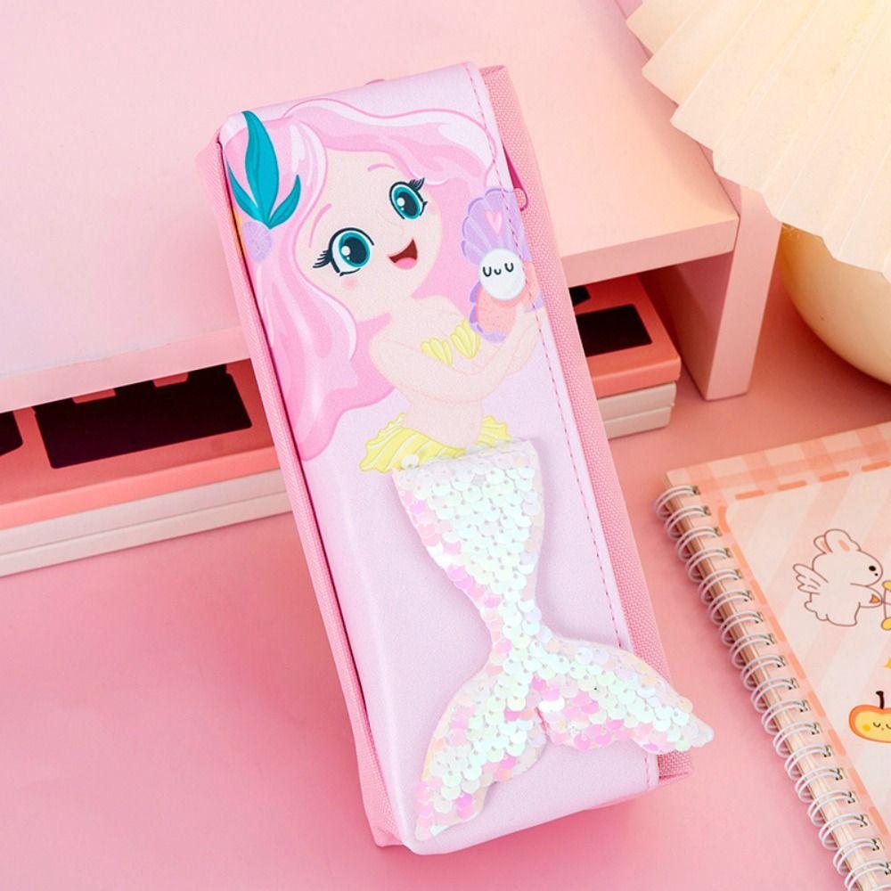 Mermaid 3D Fish Tail Pencil Case Double-layer Stationery Storage Box School Office