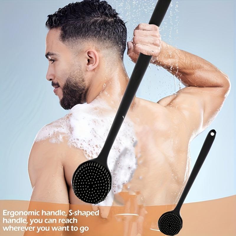 Silicone Double-Sided Exfoliating & Massaging Shower Brush - Extended Handle Back Scrubber for Deep Cleansing, Rich Lather, Body & Hair Care