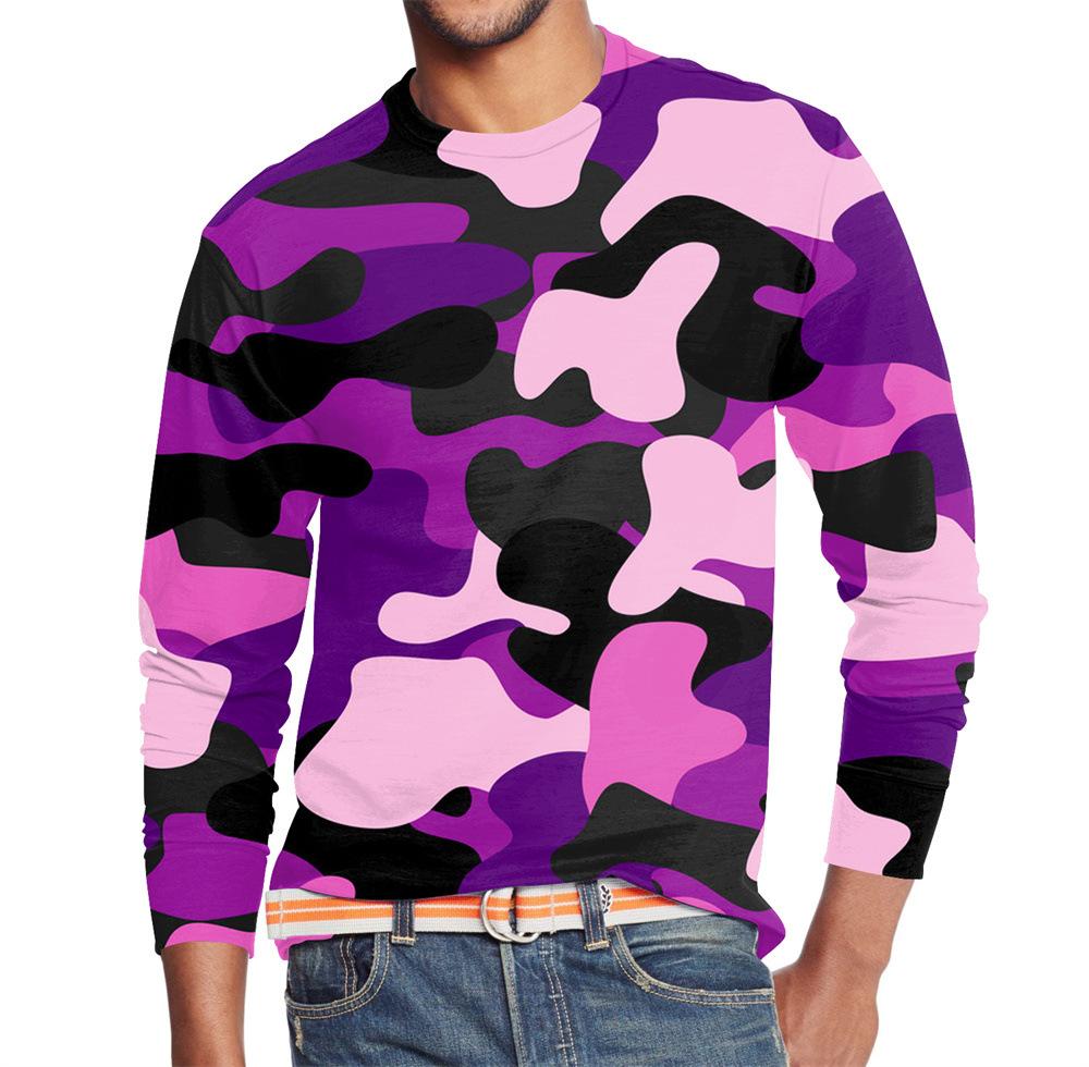 Men's Summer Long Sleeve 3d Camouflage Graphic Print T-Shirt Top Men Streetwear Clothing O Neck Long Sleeve T-Shirt Women's Pullover