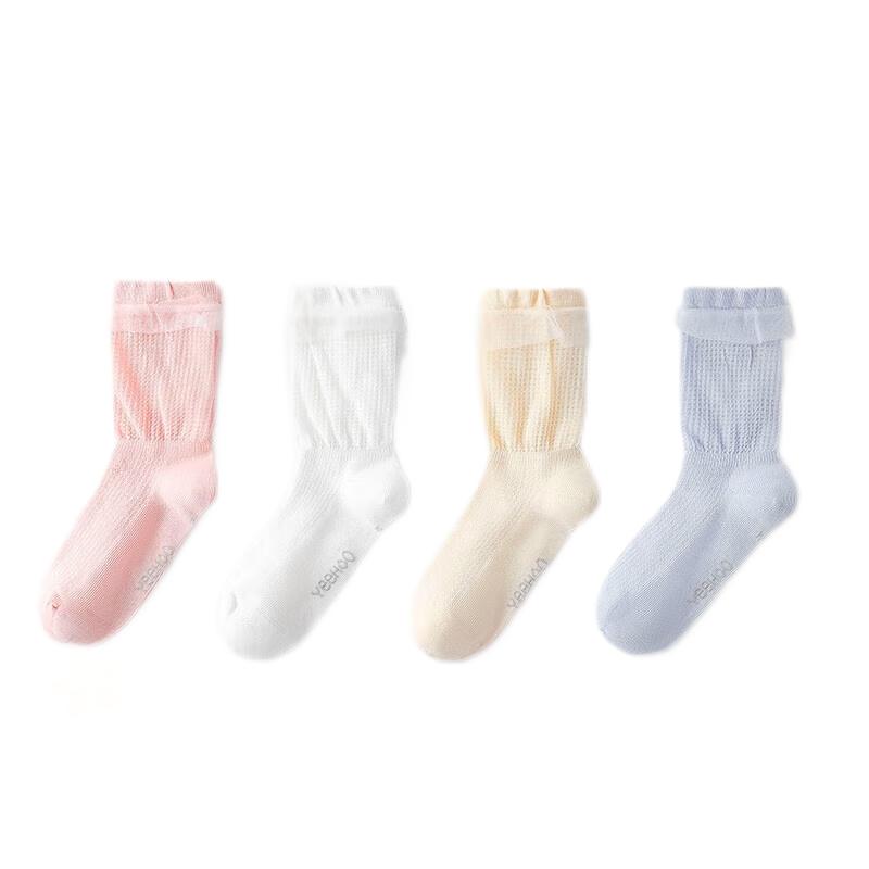 YEEHOO Girls 3A Antibacterial Ice Silk Lace Mesh Mid-Calf Socks M
