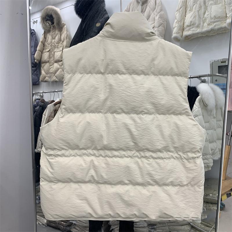 Winter Autumn Women's Stand Collar Solid Color Sleeveless Warm Vest Jacket Ladies Loose Chic White Duck Down Coat