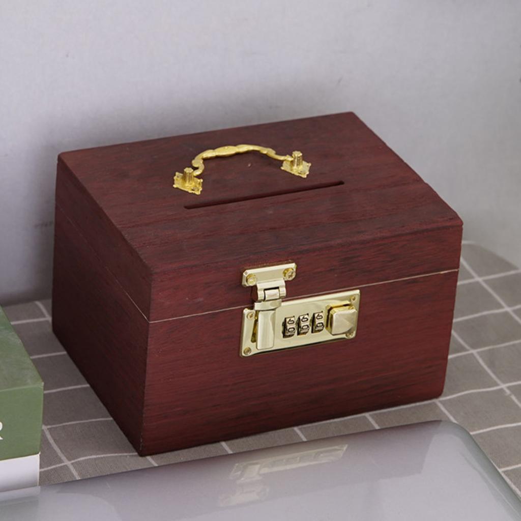 Vintage Wood Treasure Money Bank Coin Bank with Lock Security Code Money Box Treasure Box for Children
