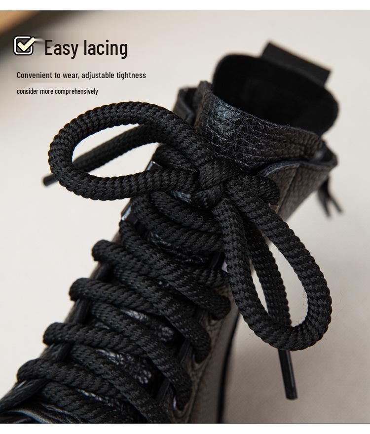 Women's Genuine Leather Retro Martin Boots - British Style Slimming Ankle Hiking Boots with Thick Sole for Autumn/Winter 2025