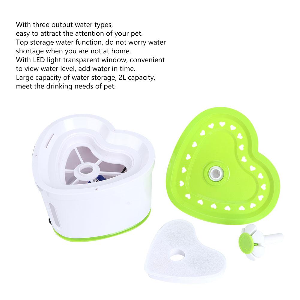 Fontanna Automatyczna do Picia dla Psa Kota w Kształcie Serca z Lampką LED, Ostrzeżenie o Braku Wody i Awarii