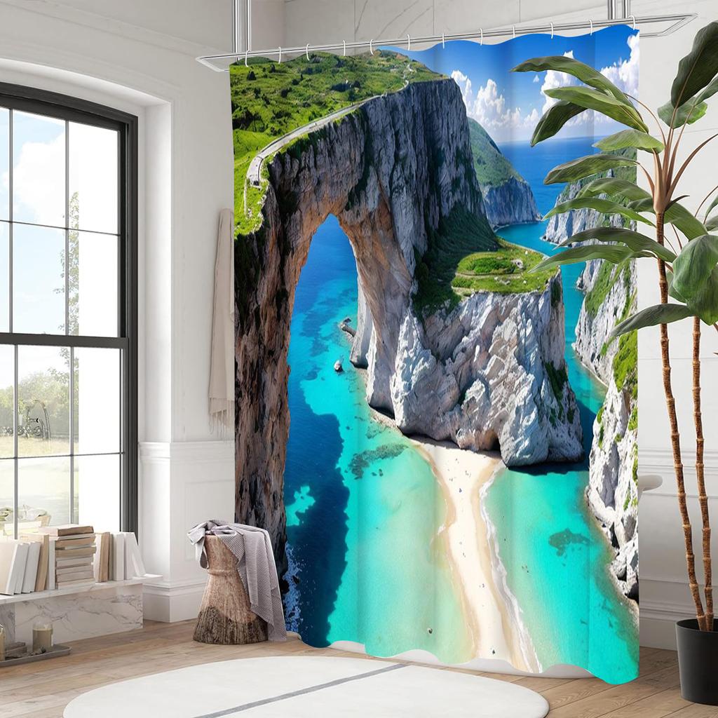 Plážový vzor Sprchový závěs do koupelny Vodotěsný Se 12 háčky Domácí dekorace Doprava zdarma