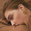 INS18K gold stainless steel stud earrings unique design sense red opal semi-circle sun-shaped titanium steel earrings