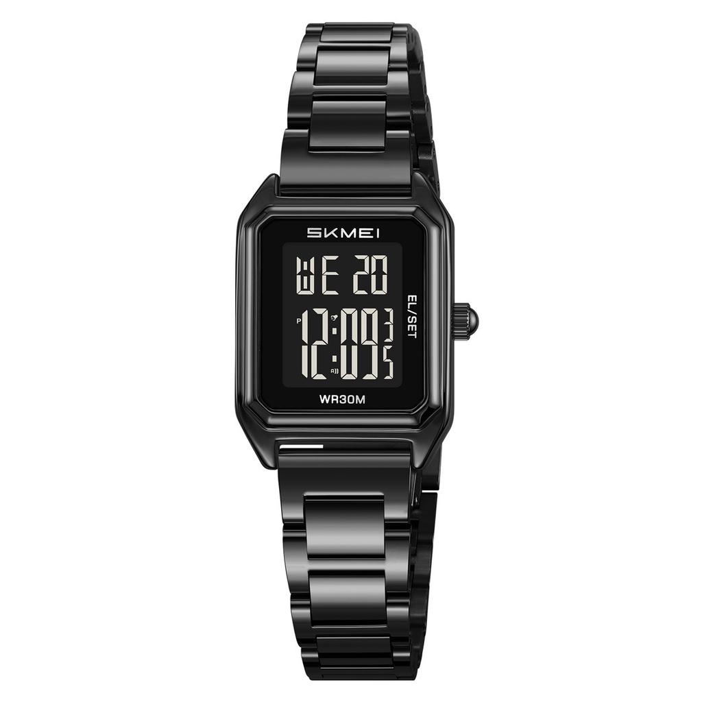 Fashion Women's Steel Belt Electronic Watch Large Screen Square Multi-function Watch Luminous Countdown Electronic Watch