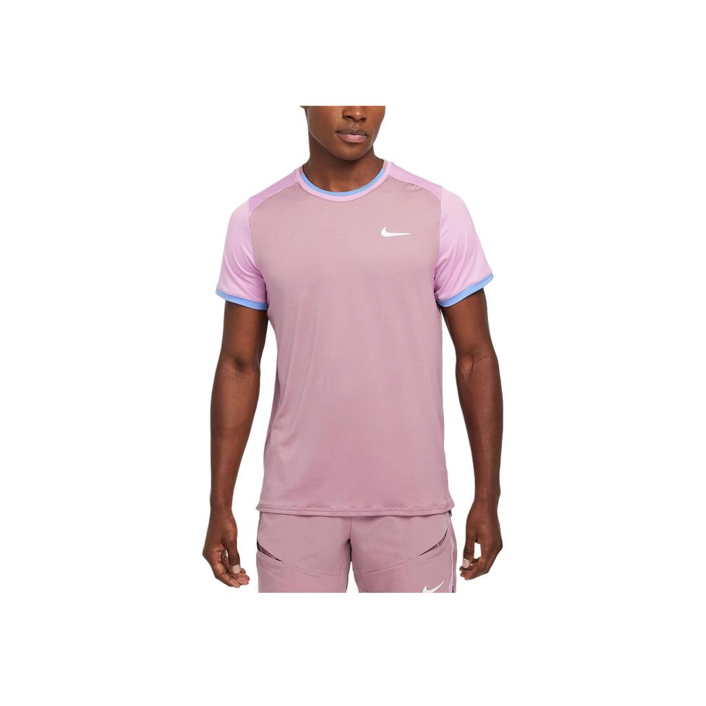 Nike Court Advantage Dri-Fit Comfortable Breathable Stretch Short Sleeve Tennis Shirt Men Tops Dusty-Pink Royal-Pulse White FD5320-523