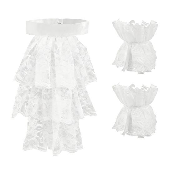 Ruffle Collar And Cuffs Clown Ruffle Collar White Black Lace Jabot Retro Victorian Collar for Cosplay Halloween Costume Party Accessory