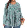 Dámská móda plus size Tištěný ležérní plisovaný top s kulatým výstřihem a dlouhým rukávem