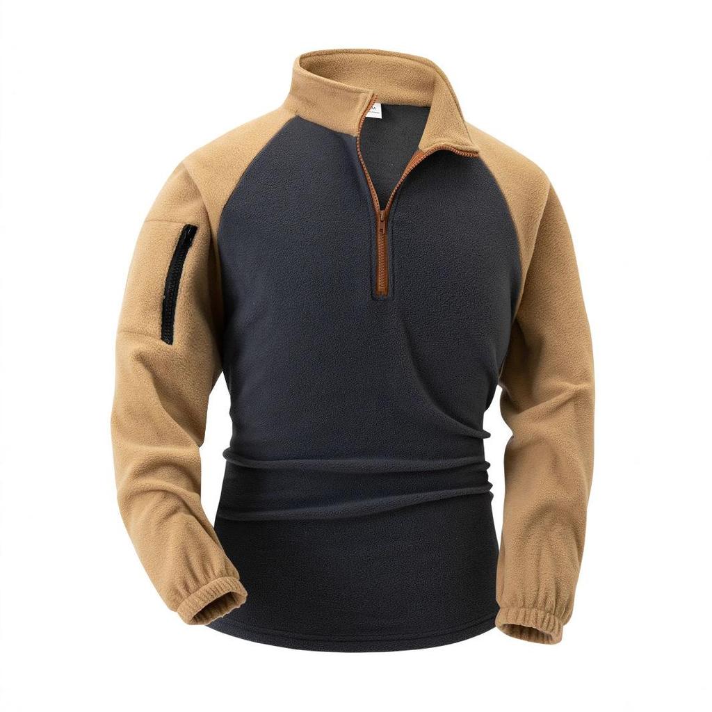 2026 Fashion Men's New Standing Collar Half Zipper Long Sleeve Casual Men's Coat Arm Zipper Pocket Tactical Hoodie Set Training Uniform