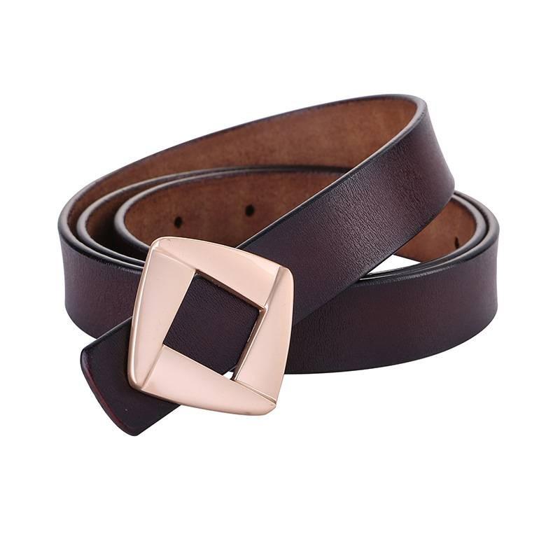 Genuine Leather Womens Retro Gold Buckle Belt With Hollow Design For Casual Fashion