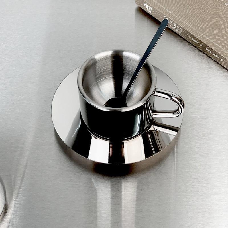 125ml 304 Stainless Steel Espresso Cup Coffee Cups and Saucers Afternoon Tea Cups Mugs High-End Personalized Couple Cups