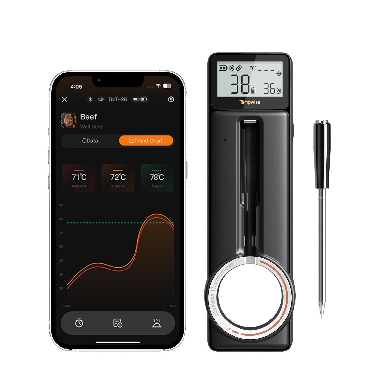 

Беспроводной термометр для мяса 2,4G WiFi и Bluetooth 5.4 Бытовой термометр для барбекю с длинным и коротким щупами для приготовления, гриля