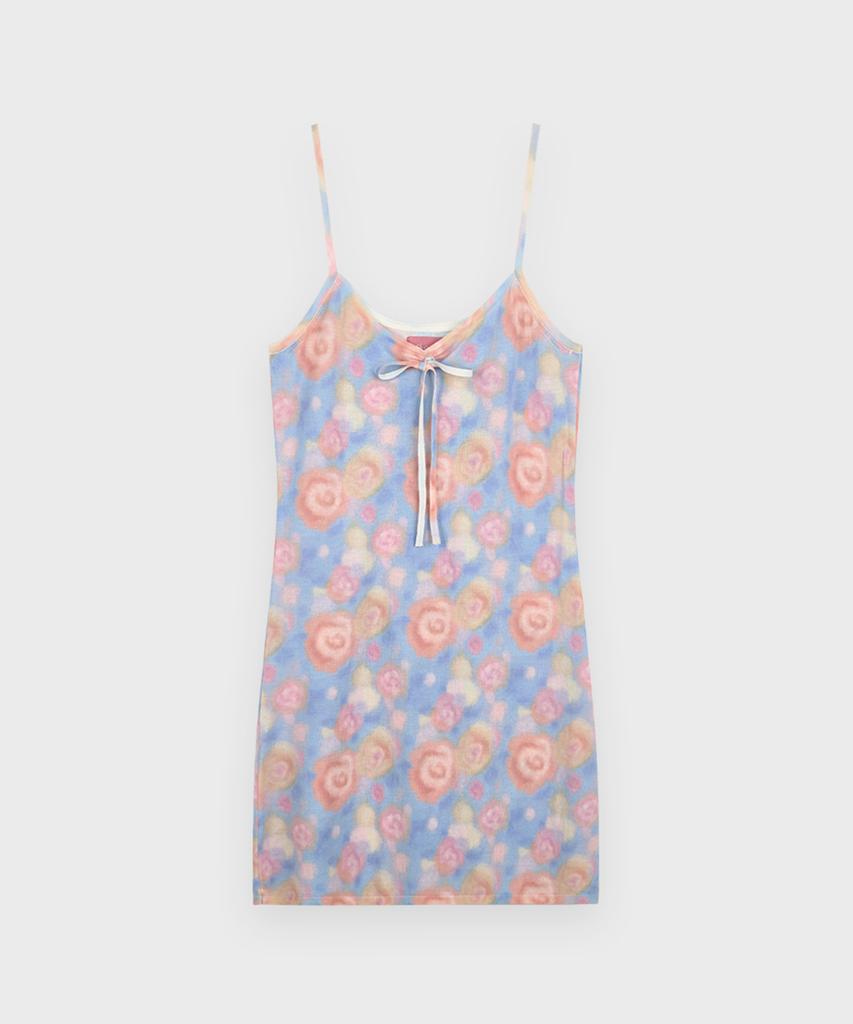Sinun Flower Print Sleeveless Knit Dress (Blue)